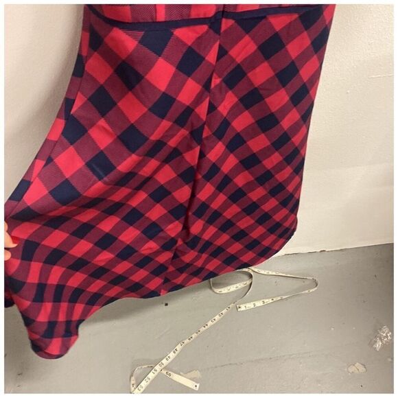 DRAPER JAMES | red navy blue tartan plaid fit and flare short sleeve dress 4 - Picture 6 of 9